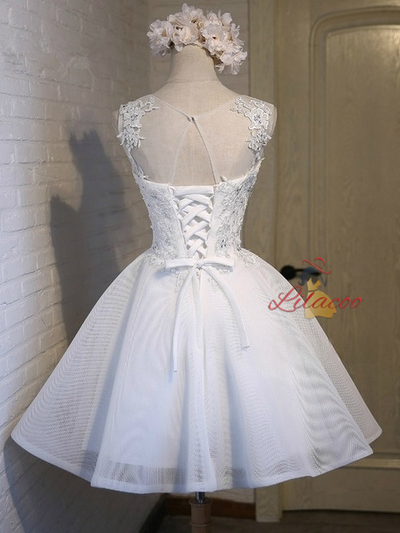 White Appliques Backless Homecoming Dress