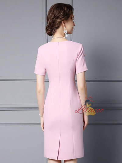 Pink V-neck Mother Of The Bride Dress