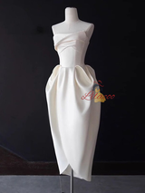 Ivory Satin Strapless Short Wedding Dress