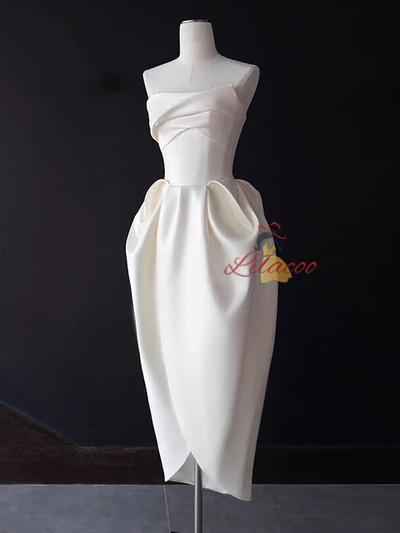 Ivory Satin Strapless Short Wedding Dress