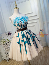 Champagne Tulle Strapless Flower Homecoming Dress