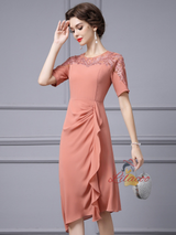Orange Pink Short Sleeve Mother Of The Bride Dress