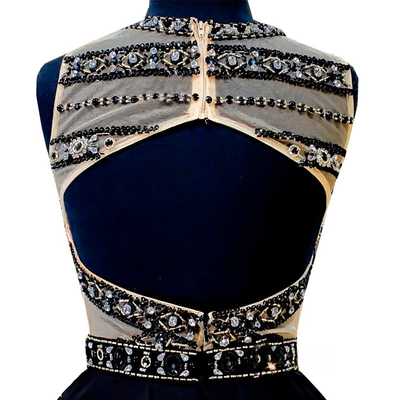 Black Beading Crystal Homecoming Dress
