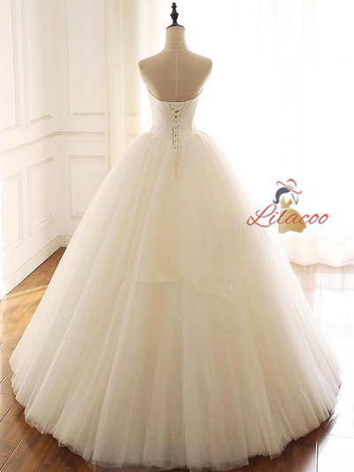 White Satin Tulle Strapless Wedding Dress
