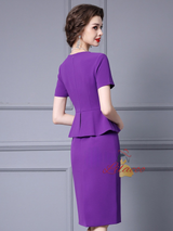 Purple Short Sleeve Beading Mother Of The Bride Dress