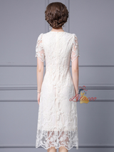 V-neck Lace Short Sleeve Mother Of The Bride Dress