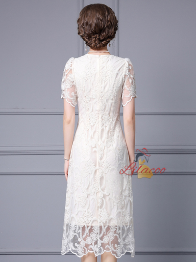 V-neck Lace Short Sleeve Mother Of The Bride Dress