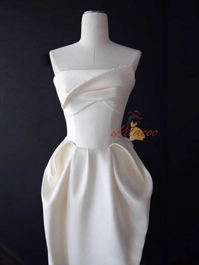 Ivory Satin Strapless Short Wedding Dress