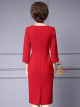 Red Split Short Sleeve Mother Of The Bride Dress