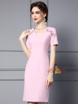 Pink V-neck Mother Of The Bride Dress