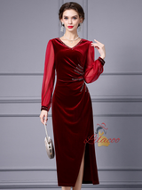Green Velvet Pleats Beading Mother Of The Bride Dress