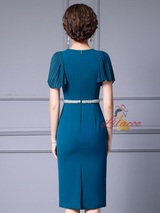 Blue Short Sleeve Beading Mother Of The Bride Dress
