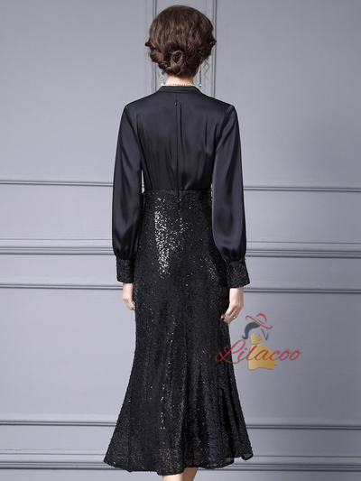 Long Sleeve V-neck Sequins Mother Of The Bride Dress