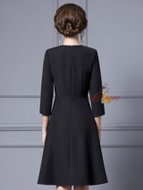 Black Scoop Neck 3/4 Sleeve Mother Of The Bride Dress