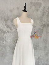 White Square Neck Short Wedding Dress