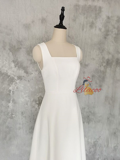 White Square Neck Short Wedding Dress