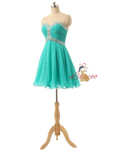 Chiffon Strapless Crystal Pleats Homecoming Dress