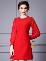 Red Long Sleeve Beading Mother Of The Bride Dress