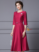 Red Satin Short Sleeve Mother Of The Bride Dress