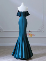 Green Mermaid Satin Pleats Prom Dress