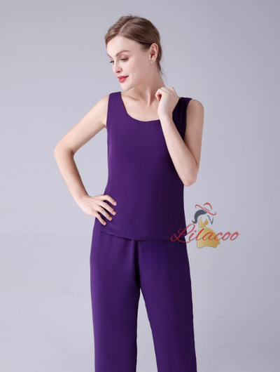 Purple Chiffon 3 Piece Beading Mother Of The Bride Dress