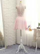 Pink Chiffon Halter Beading Homecoming Dress