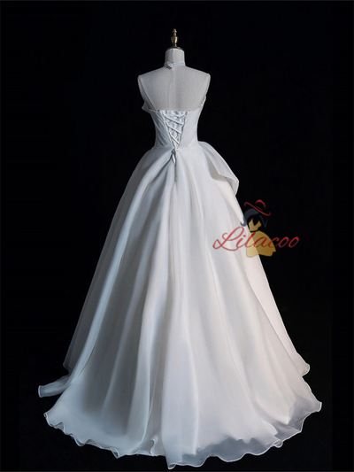 White Strapless Pleats Wedding Dress
