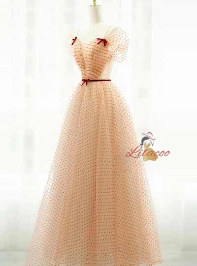 Champagne Wave Point Tulle Prom Dress