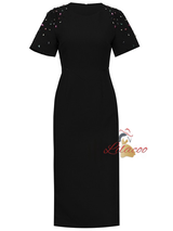 Black Short Sleeve Crystal Mother Of the Brides Dress