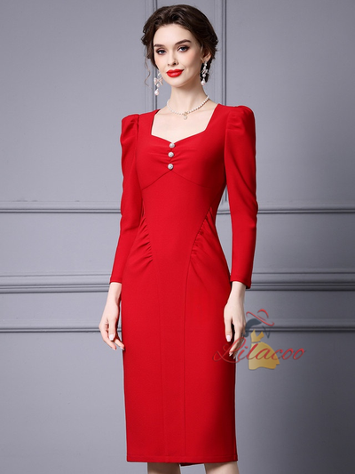 Red Long Sleeve Mother Of The Bride Dress