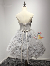 Gray Tulle Beading Strapless Homecoming Dress