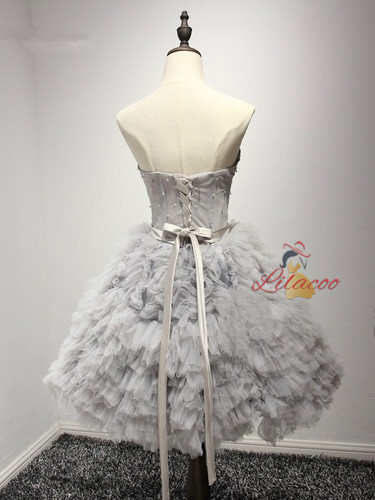 Gray Tulle Beading Strapless Homecoming Dress