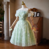 Green Sequins Flower Homecoming Dress