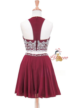 Burgundy Two Piece Beading Homecoming Dress