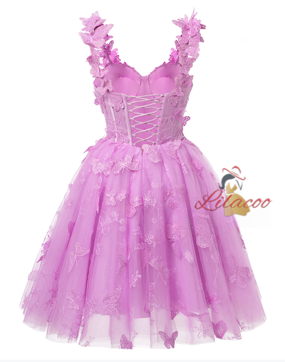 Purple Tulle Butterfly Homecoming Dress