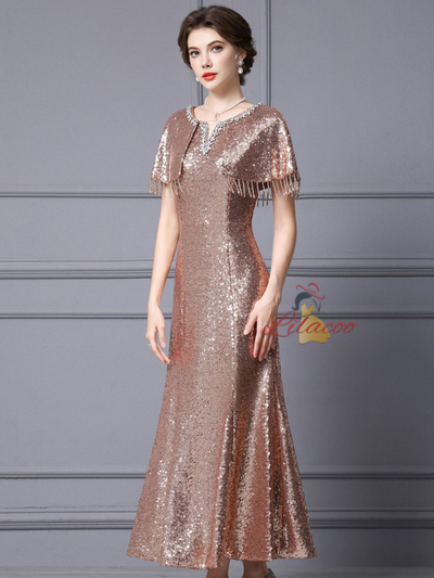 Champagne Sequins Beading Mother Of The Bride Dress