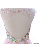 Pink Lace Backless Crystal Homecoming Dress