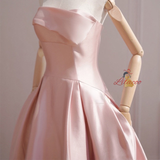 Pink Satin Strapless Prom Dress