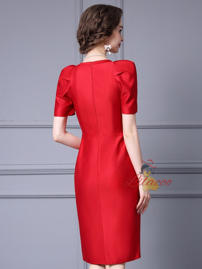 Red Satin Pleats Mother Of The Bride Dress