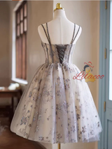 Gray Tulle Sequins Straps Homecoming Dress