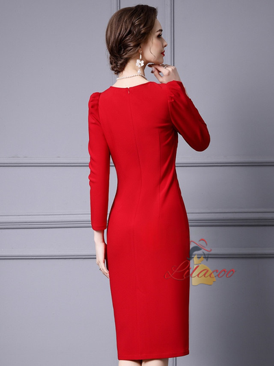 Red Long Sleeve Mother Of The Bride Dress
