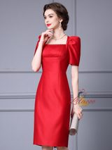Red Satin Pleats Mother Of The Bride Dress