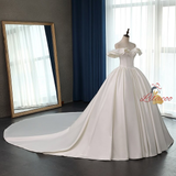 White Satin Off the Shoulder Wedding Dress