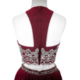 Burgundy Two Piece Beading Homecoming Dress