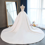 White Satin Straps Sleeveless Wedding Dress