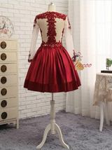 Burgundy Satin Lace Long Sleeve Homecoming Dress