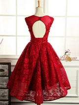 Burgundy Lace Backless Homecoming Dress