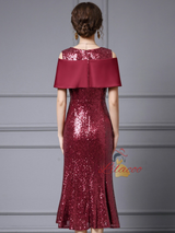 Burgundy Mermaid Sequins Mother of the Bride Dress