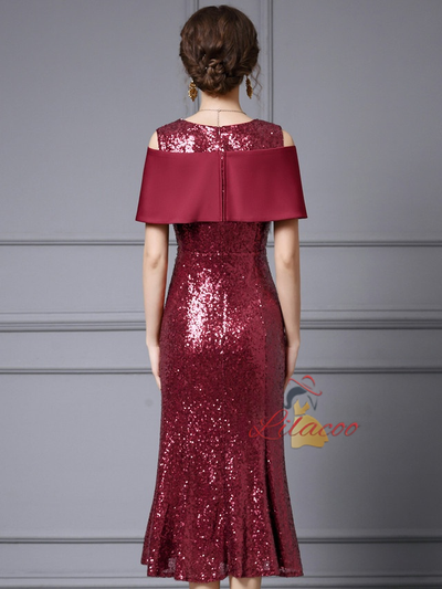 Burgundy Mermaid Sequins Mother of the Bride Dress