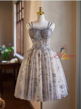 Gray Tulle Sequins Straps Homecoming Dress